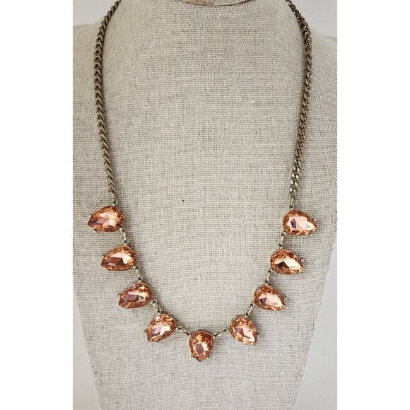NECKLACE-LOFT-Pink/Apricot Color-Teardrop-Multi Rhinestones-Sparkle-Bling - Picture 6 of 12